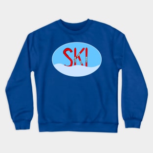 Ski Red Skis Snow In Oval Crewneck Sweatshirt